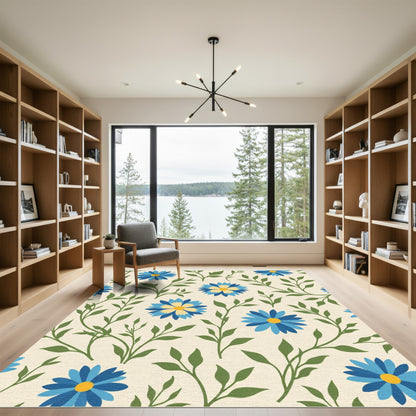 Blue Yellow Daisy Garden Branch Rug