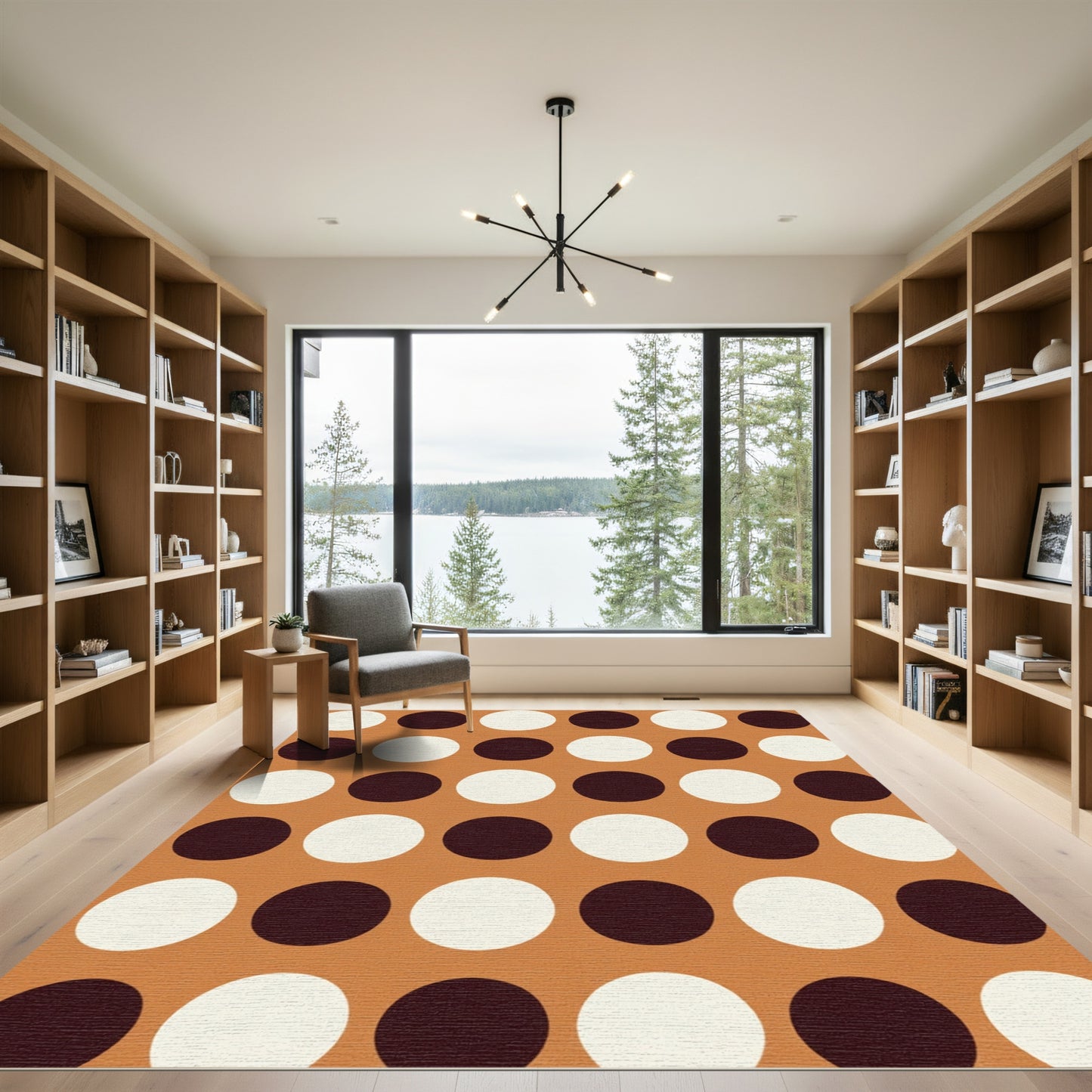 Retro Brown White Polka Dot Rounds Rug