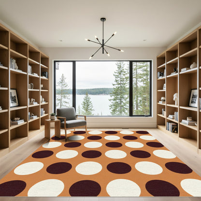 Retro Brown White Polka Dot Rounds Rug