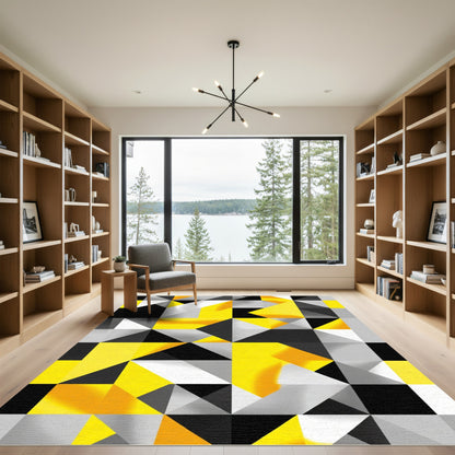 Dynamic Yellow Gray Triangles Rug