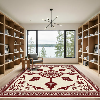 Crimson Medallion Floral Border Rug