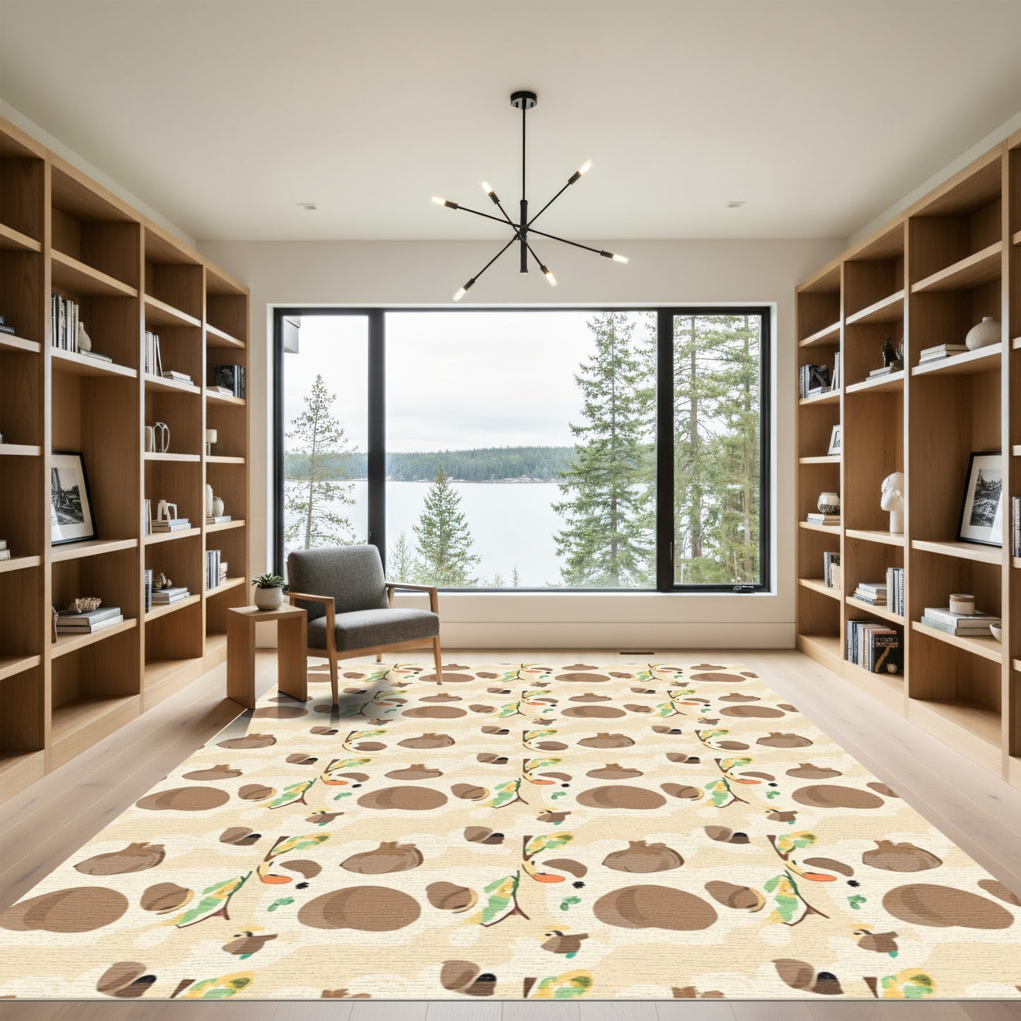 Whimsical Beige Folk Art Garland Rug