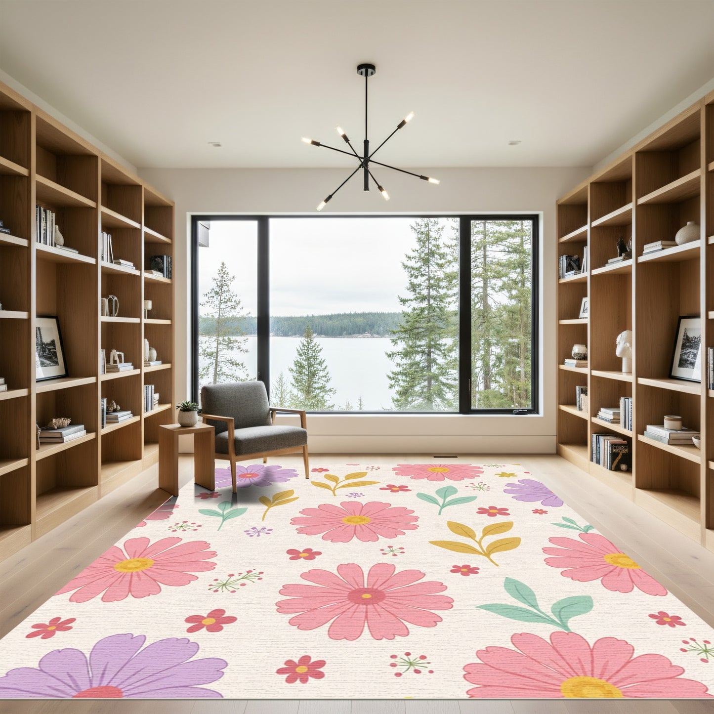 Pink Purple Daisy Botanical Floral Collage Rug