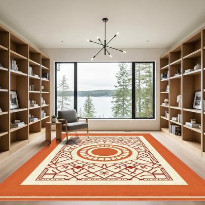 Orange And Red Geometric Sunburst Rug