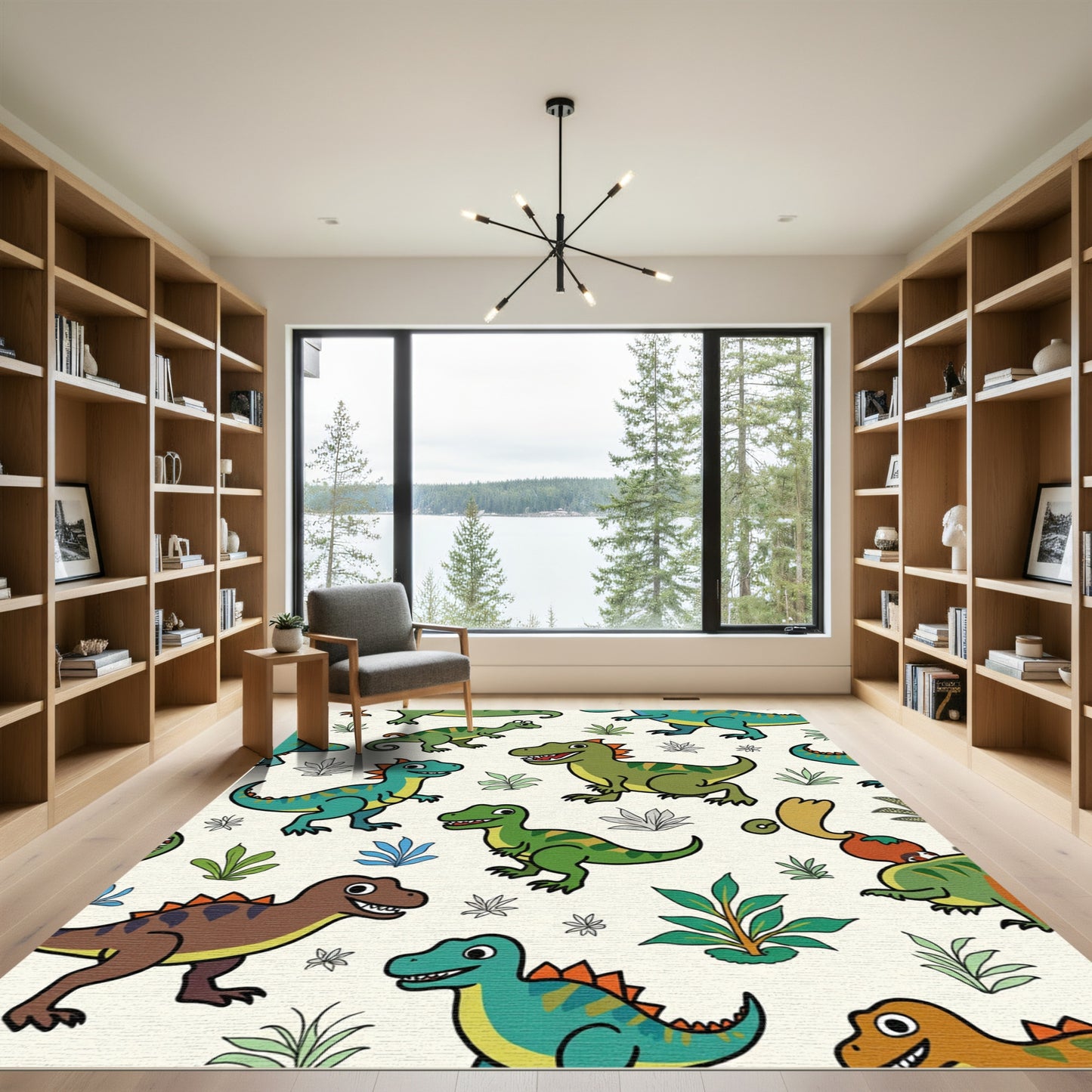 Playful Cartoon Dinosaur Jungle Adventure Rug