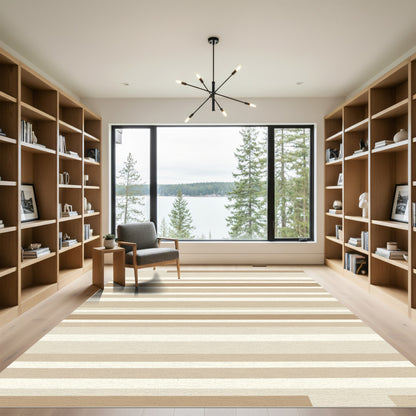 Earthy Neutral Tones Striped Rectangles Rug