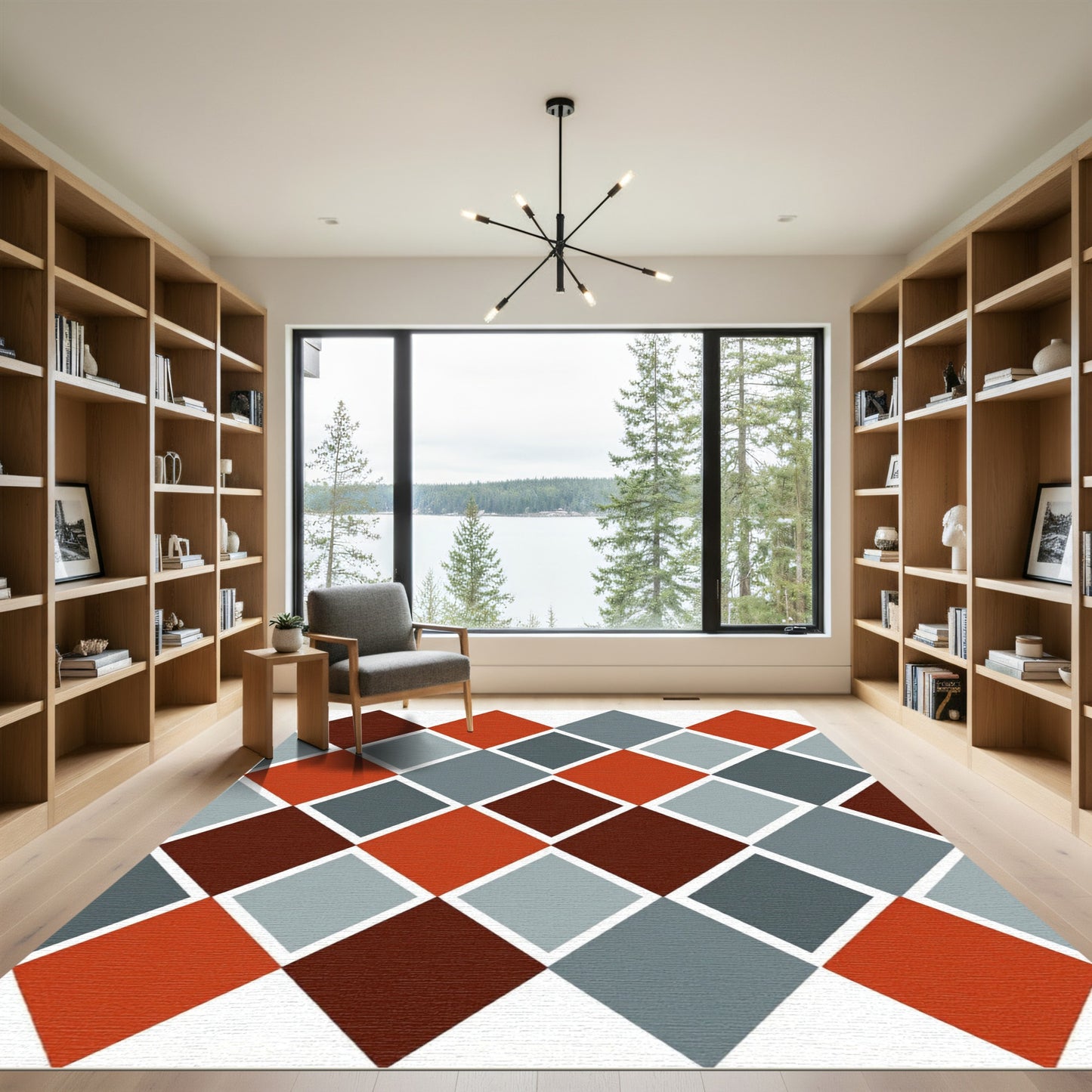 Geometric Diamond Harlequin Teal Red Rug