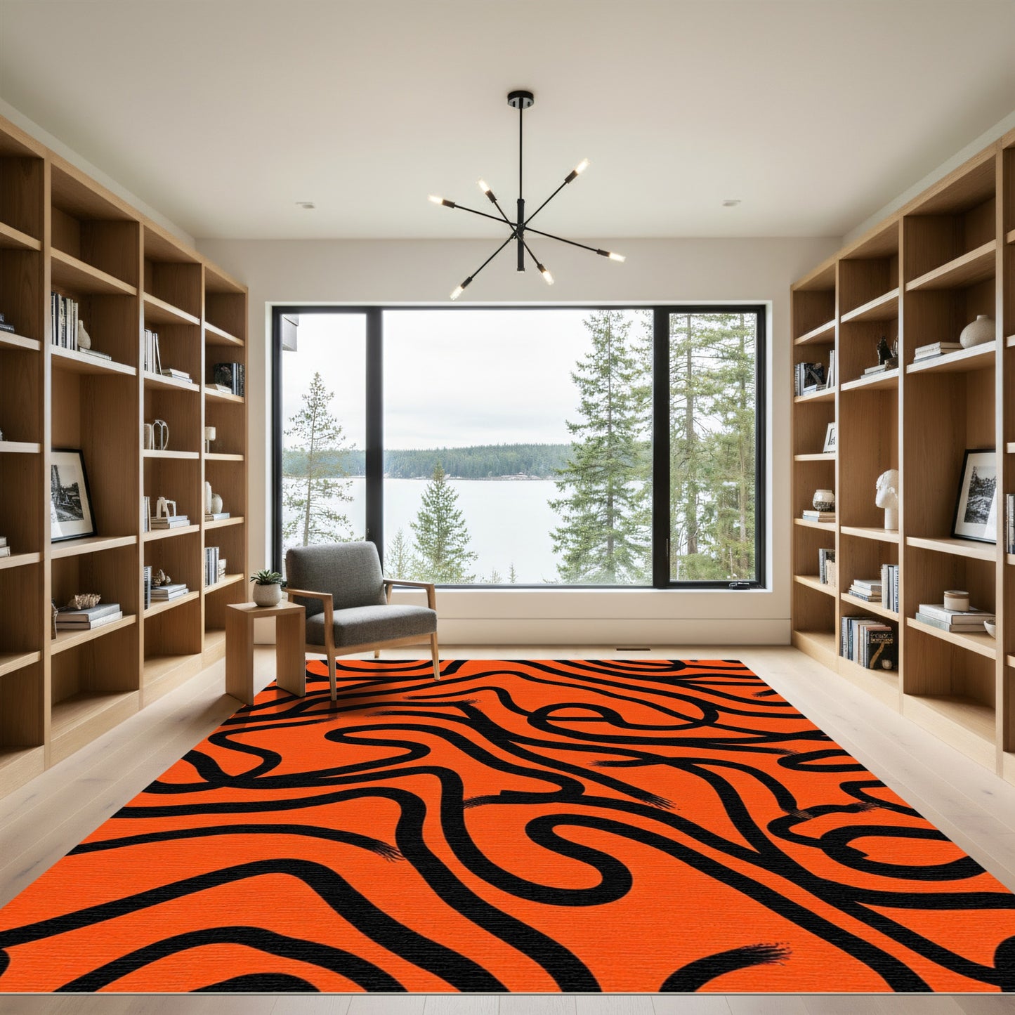 Bold Orange Black Wavy Lines Rug