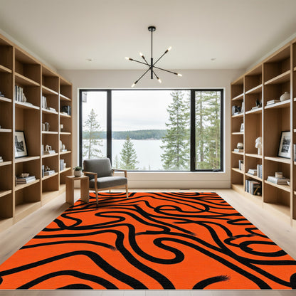Bold Orange Black Wavy Lines Rug