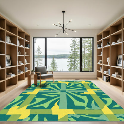 Teal Jade Yellow Geometric Abstract Rug