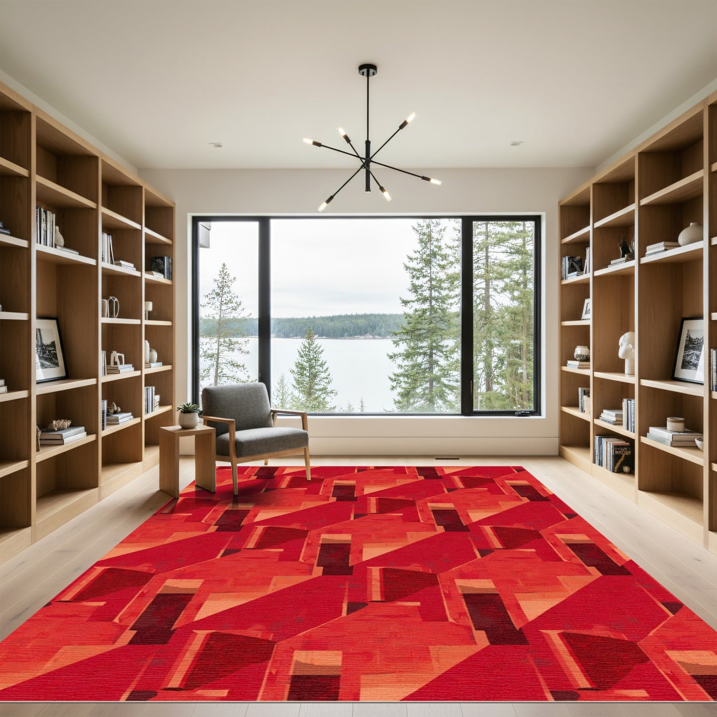 Red Geometric Shadow Housing Rug