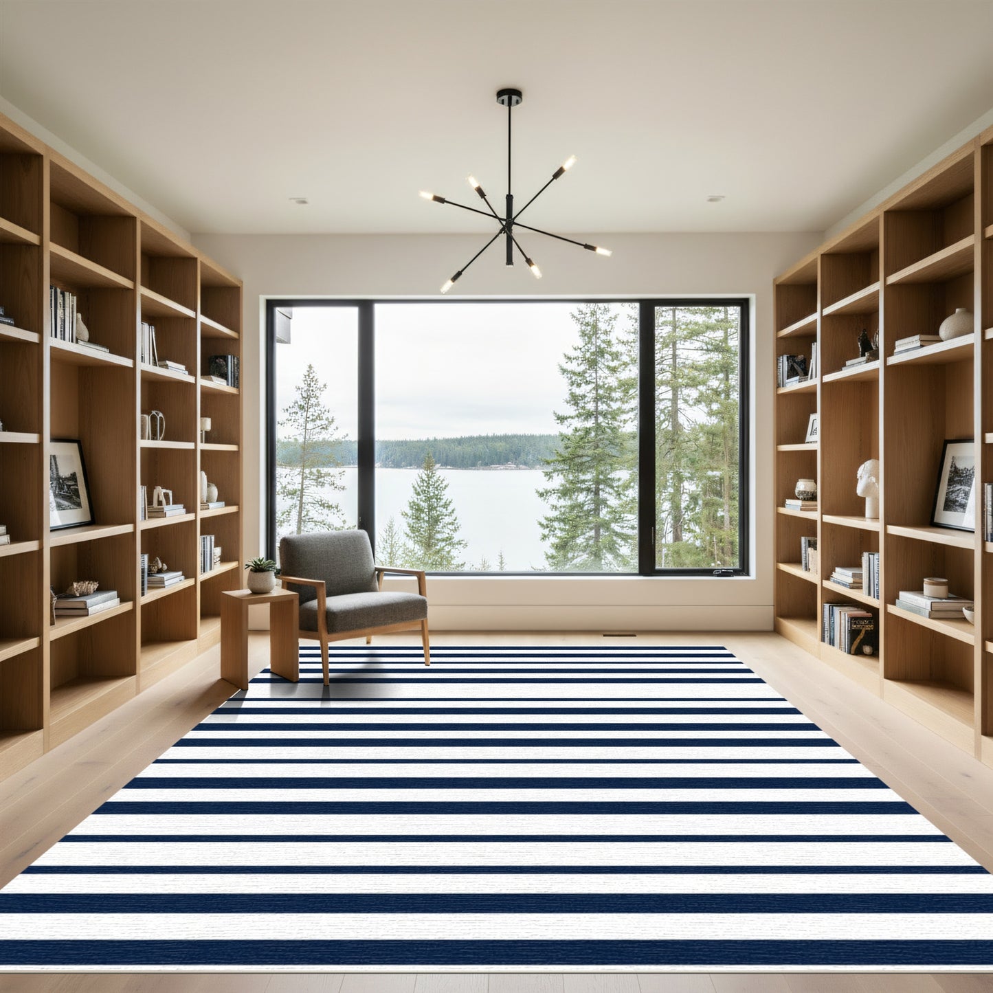 Classic Navy White Striped Rug