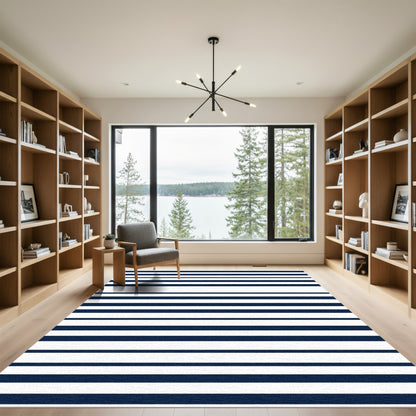 Classic Navy White Striped Rug