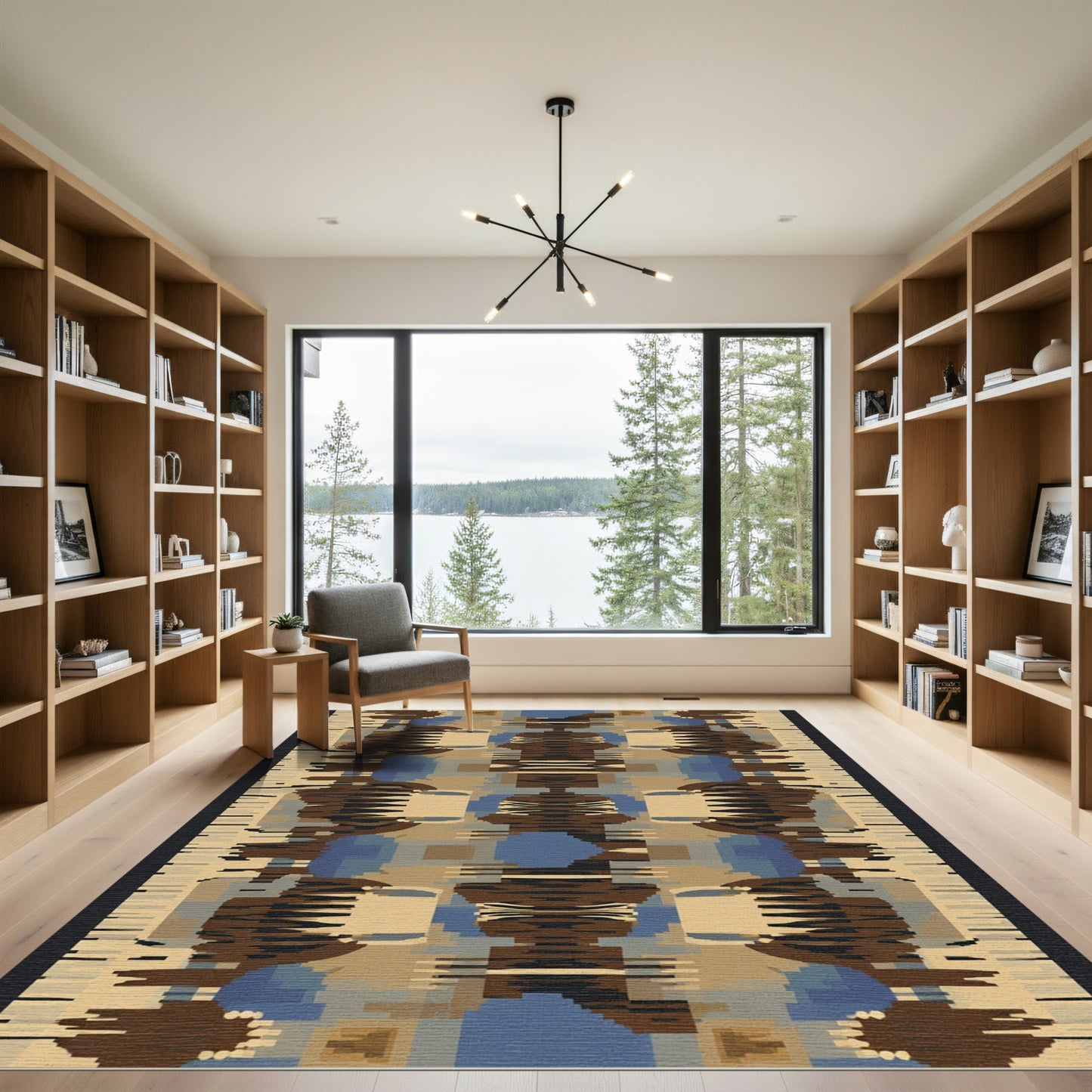 Tapestry Brown Blue Abstract Geometric Rug
