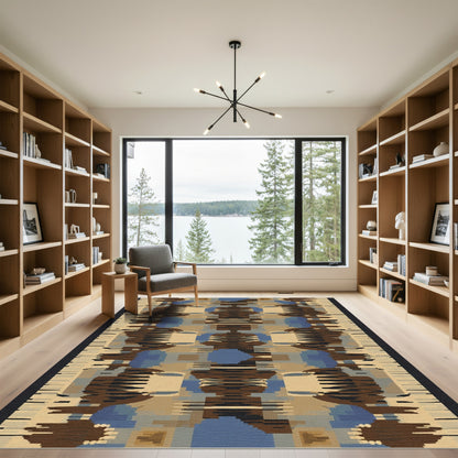 Tapestry Brown Blue Abstract Geometric Rug