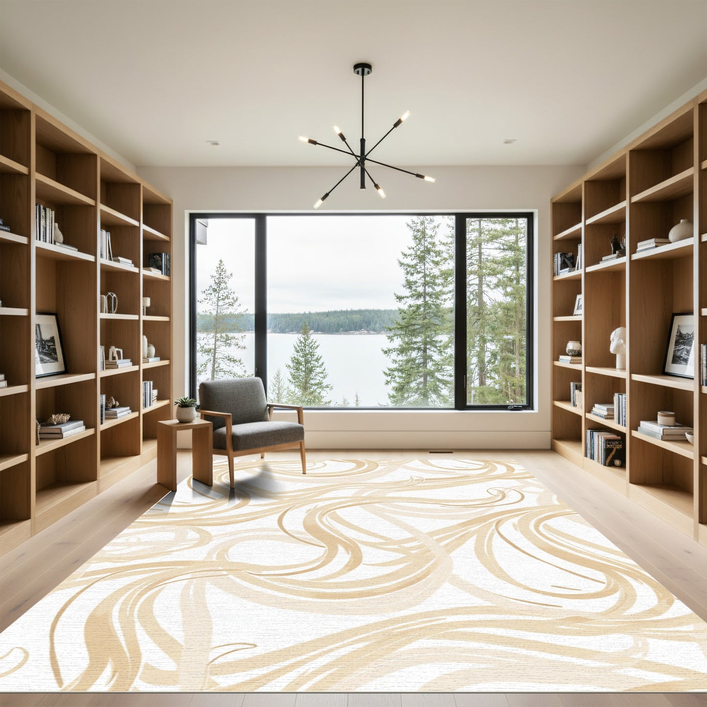 Light Tan Swirl Ribbon Texture Rug