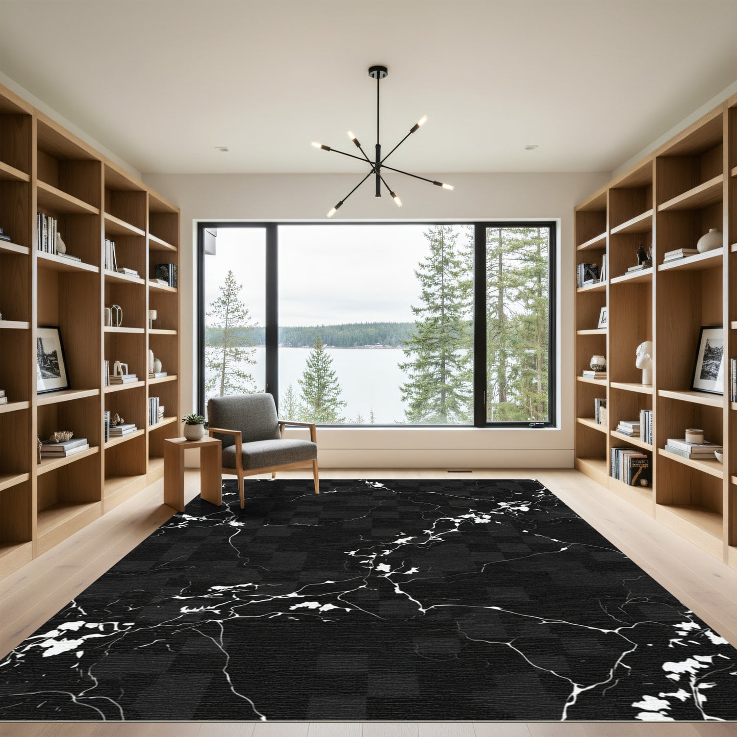 Black White Cracked Marble Checkerboard Rug