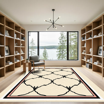 Cream Black Interlocking Vine Frame Rug