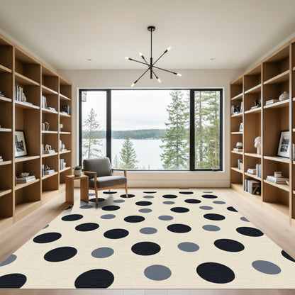 Modern Cream Black Blue Dots Rug