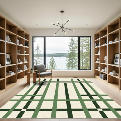 Green Cream Intersecting Lines Rug