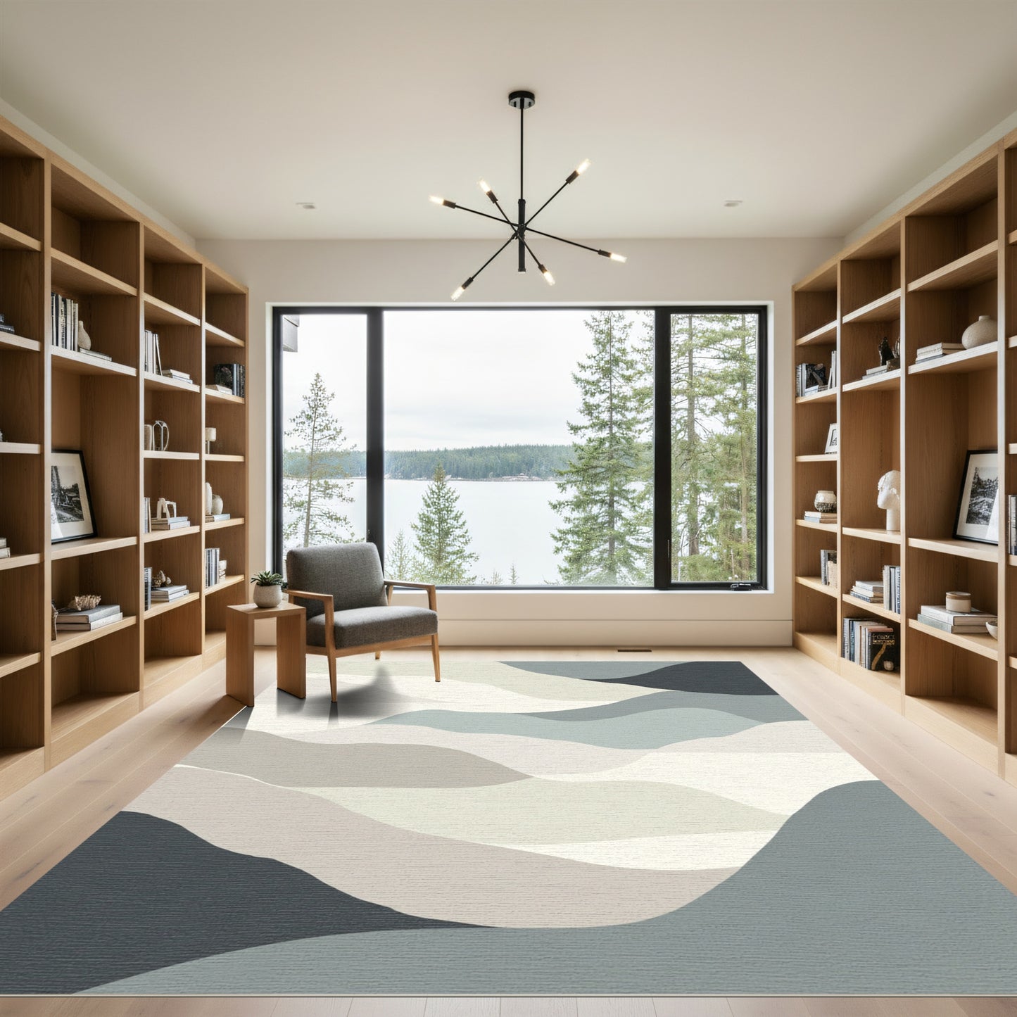 Abstract Serene Landscape Waves Rug