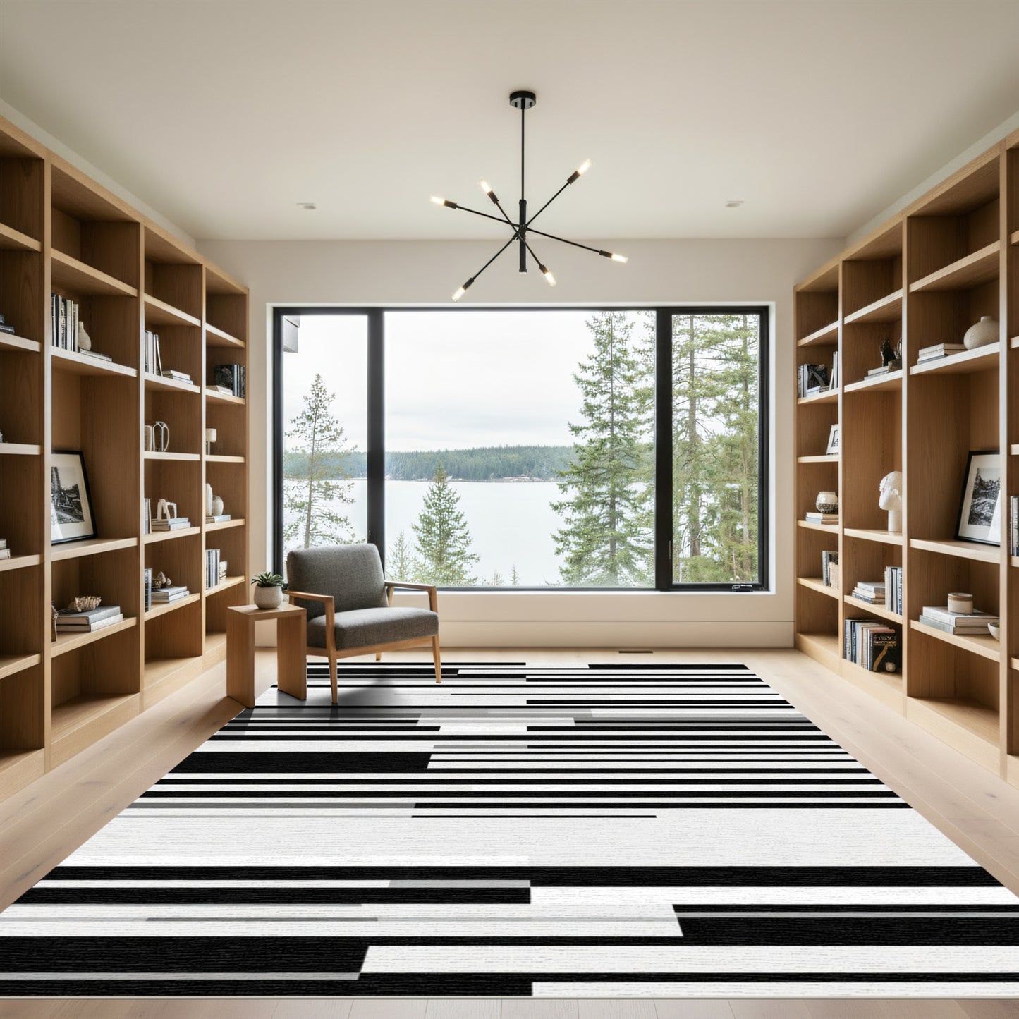 Monochromatic Black White Glitch Stripes Rug