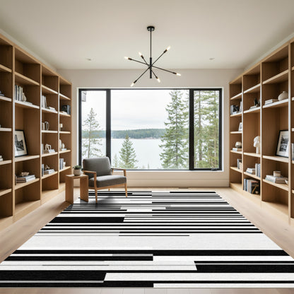Monochromatic Black White Glitch Stripes Rug