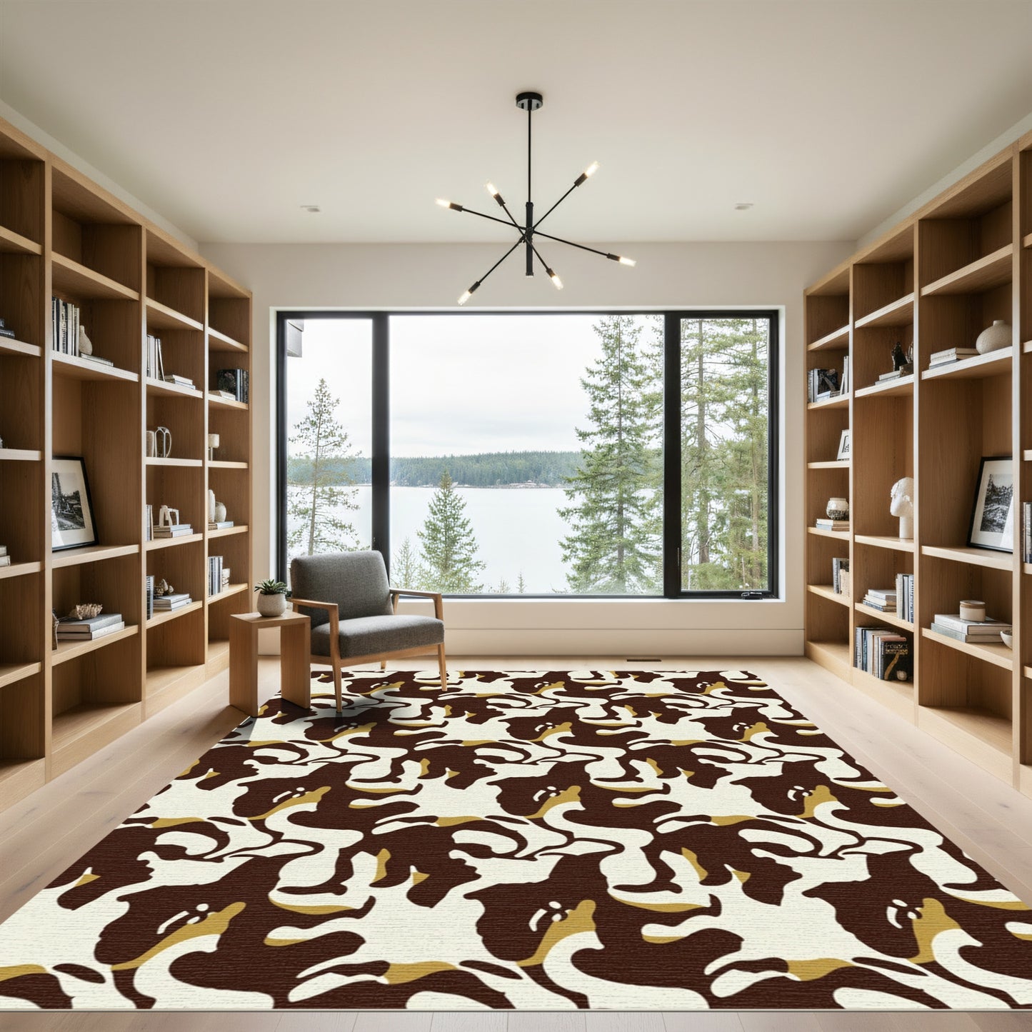Brown Tan Abstract Organic Flow Rug