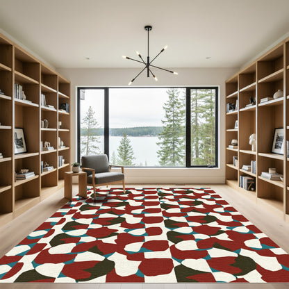 Abstract Red White Organic Blocks Rug