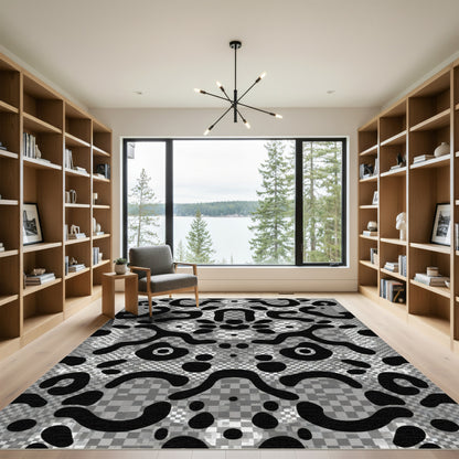Abstract Black Liquid Checkered Organic Rug