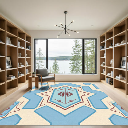Retro Blue Crimson Starburst Medallion Rug