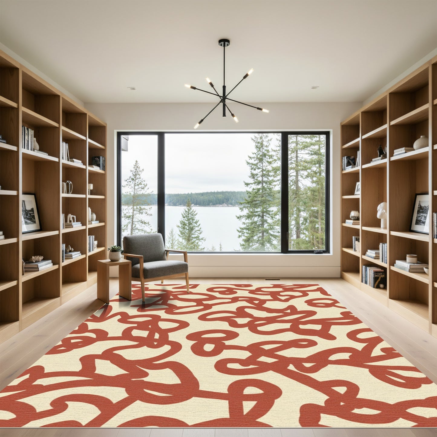Terracotta Abstract Scribble Swirl Rug