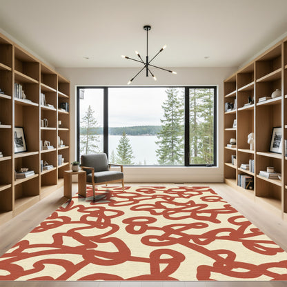 Terracotta Abstract Scribble Swirl Rug
