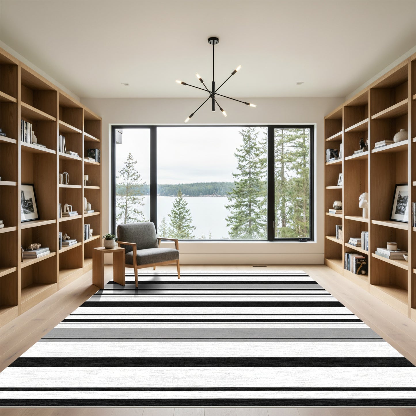 Classic Black White Gray Stripes Rug