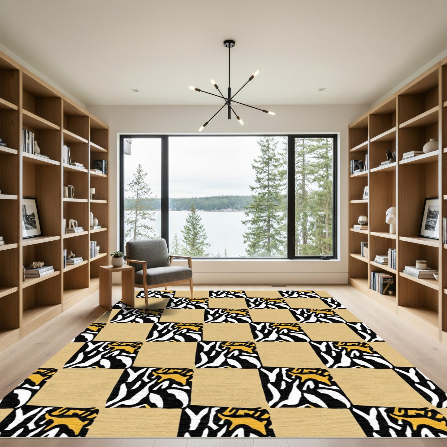 Sandy Yellow Zebra Tiger Squares Rug