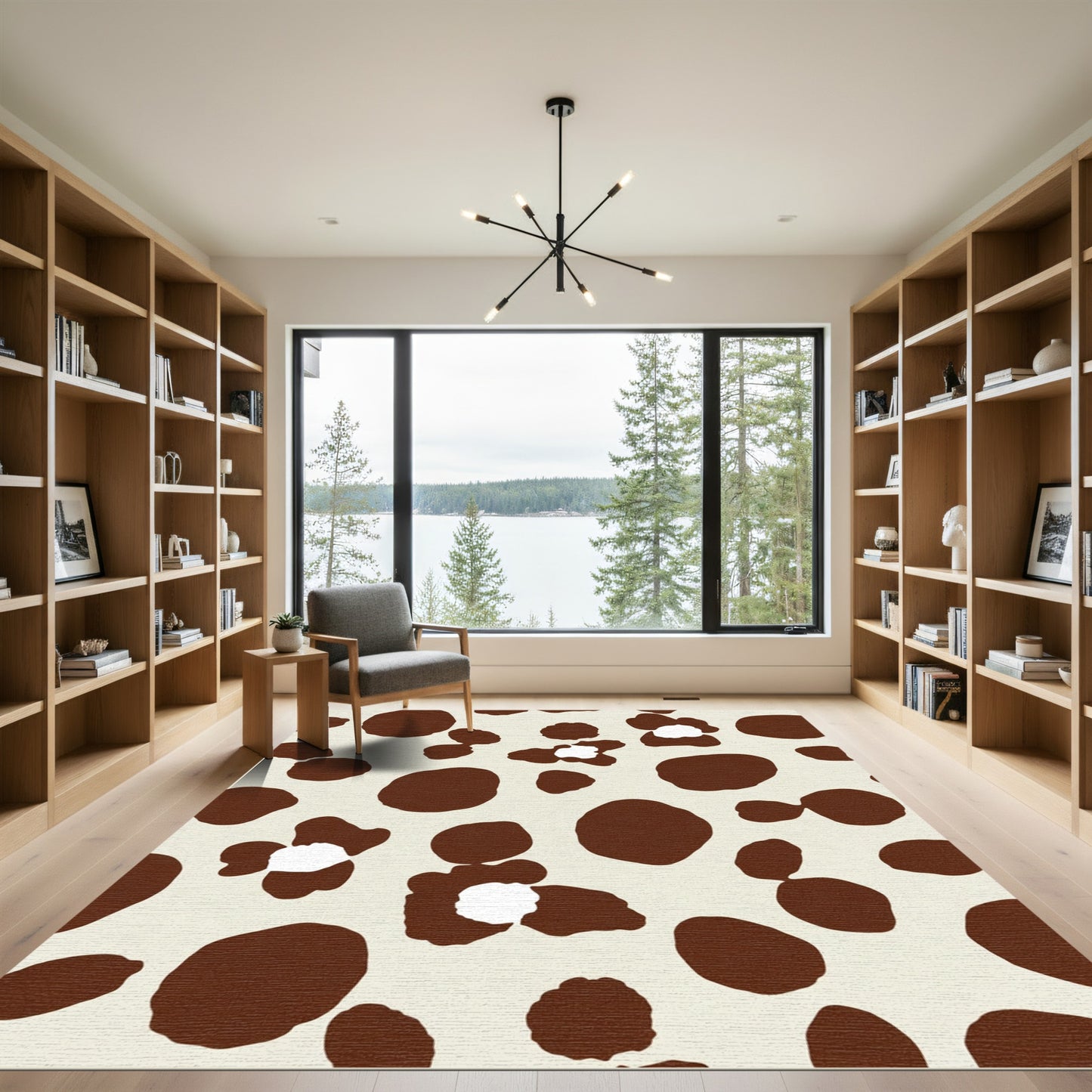 Brown Spots Cream Abstract Shapes Rug