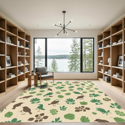Green Bird Leafy Foliage Composition Rug