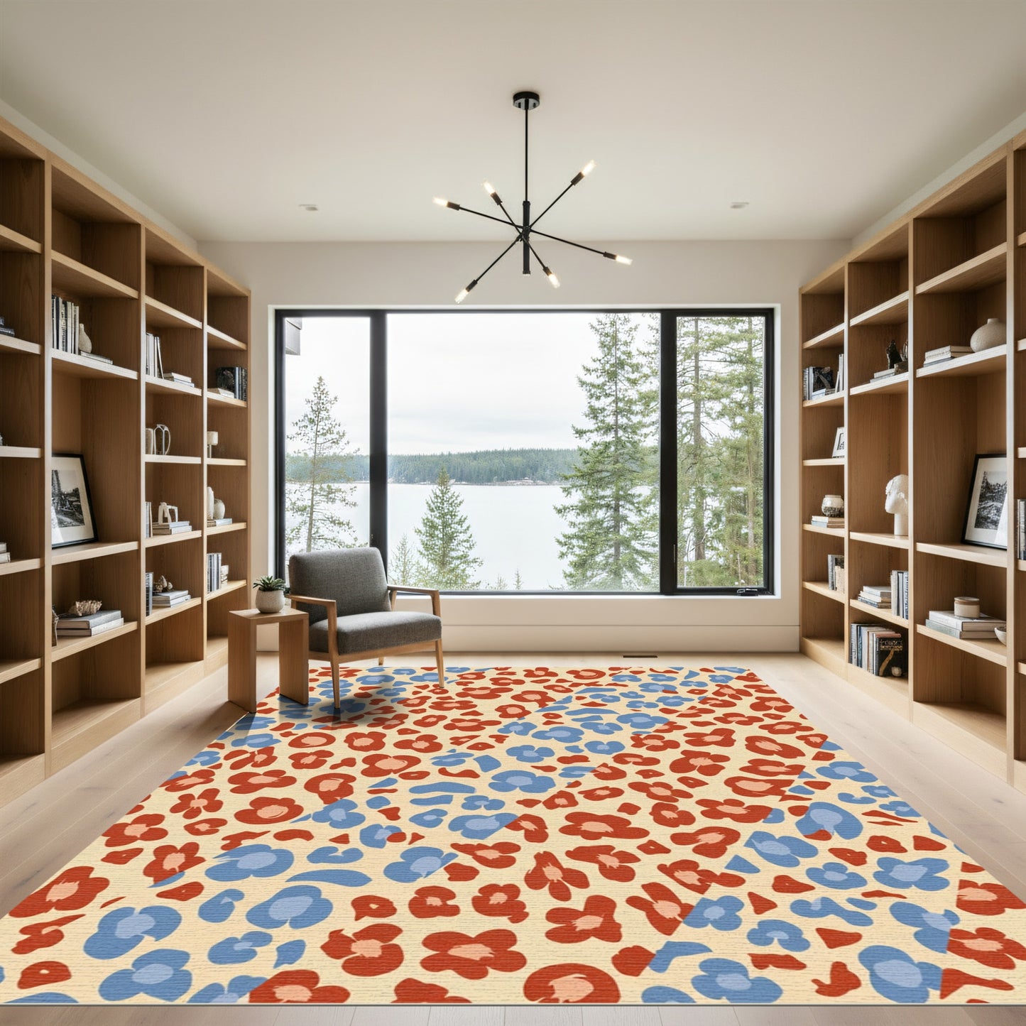 Retro red blue floral leopard print Rug