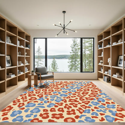 Retro red blue floral leopard print Rug