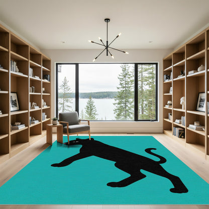Chic Black Panther Teal Silhouette Rug