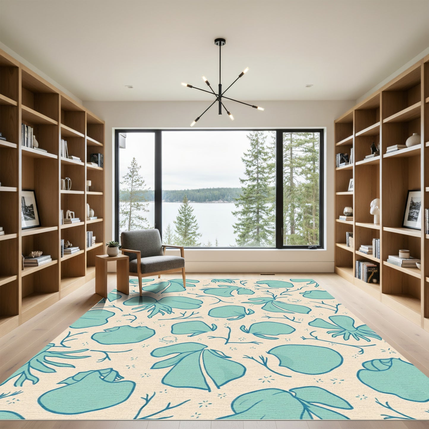 Aqua Petal Organic Branch Composition Rug