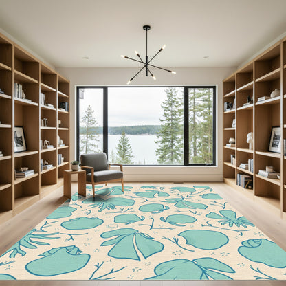 Aqua Petal Organic Branch Composition Rug
