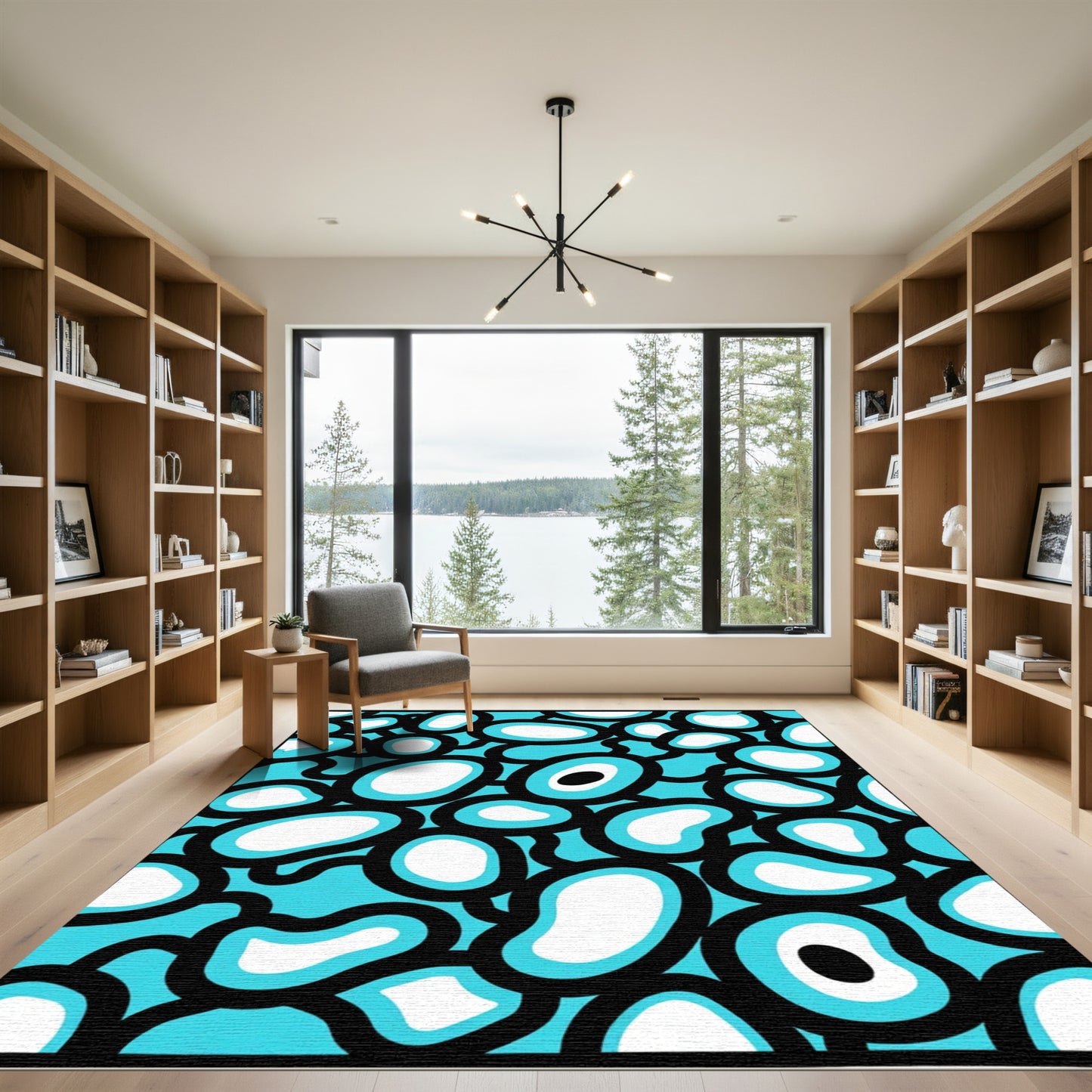 Abstract Aqua Organic Blob Collage Rug
