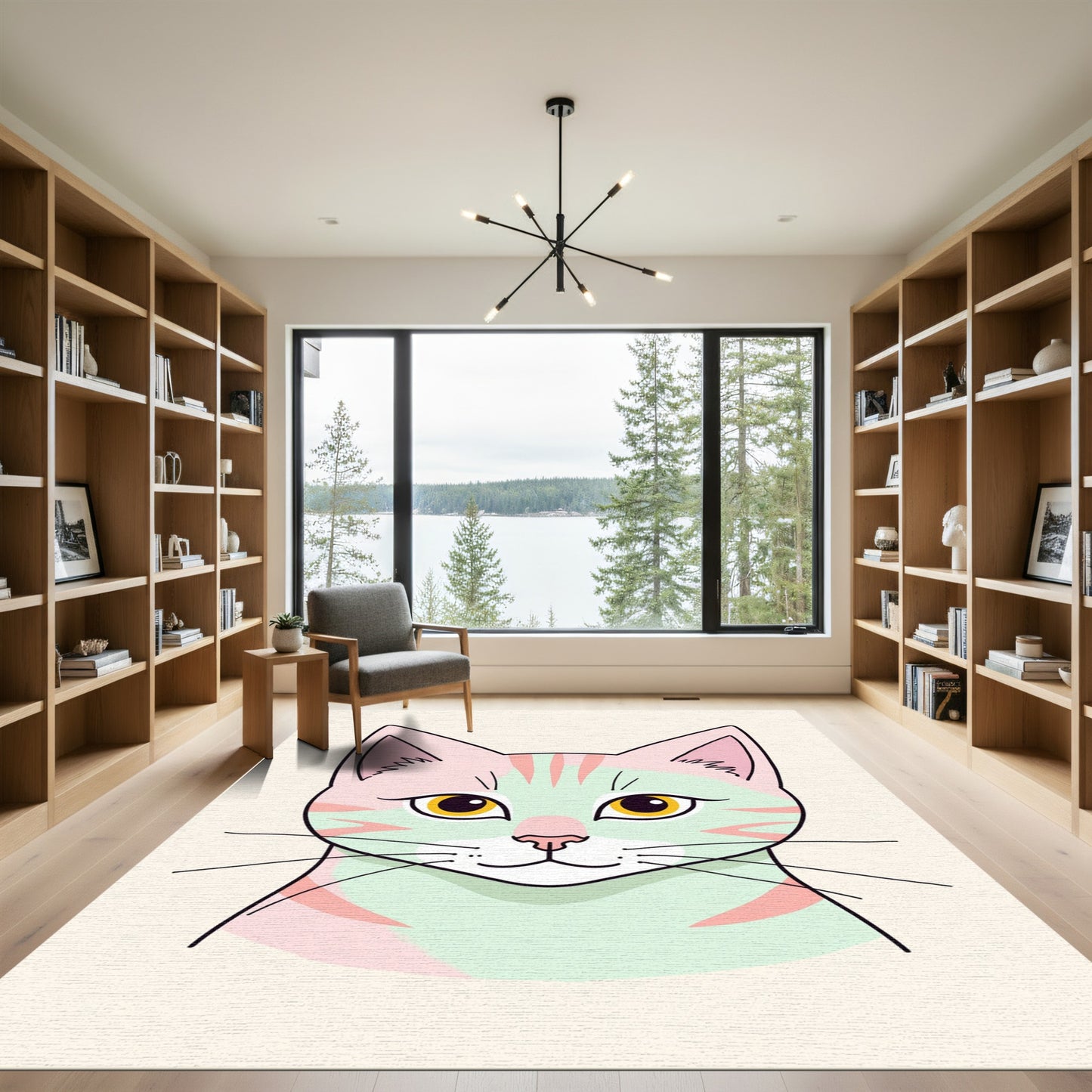 Pastel Pink Mint Cat Portrait Rug