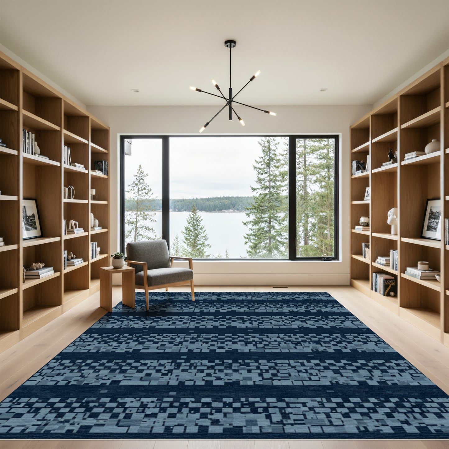 Dark Blue Pixelated Stripe Rug
