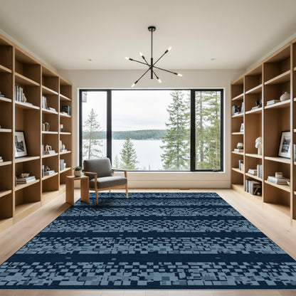 Dark Blue Pixelated Stripe Rug