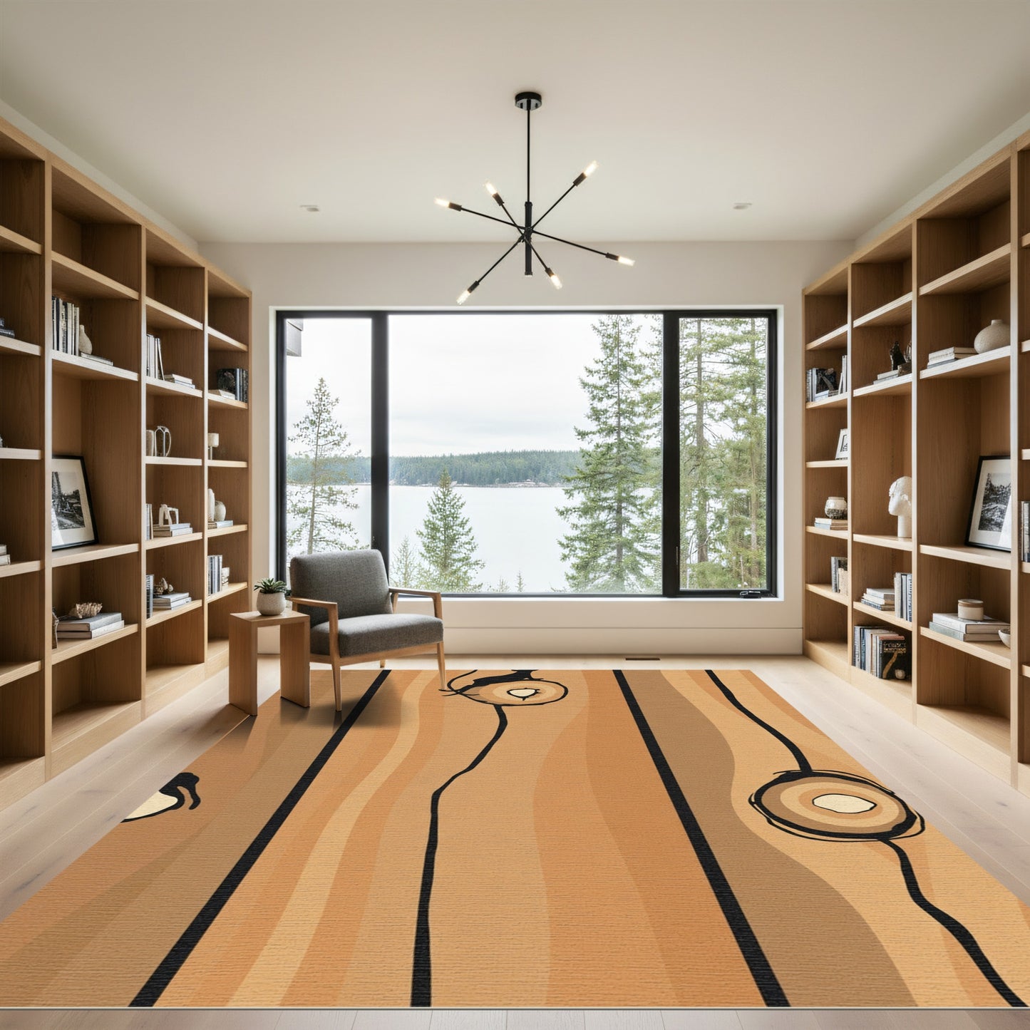 Brown Wood Grain Silhouette Creatures Rug