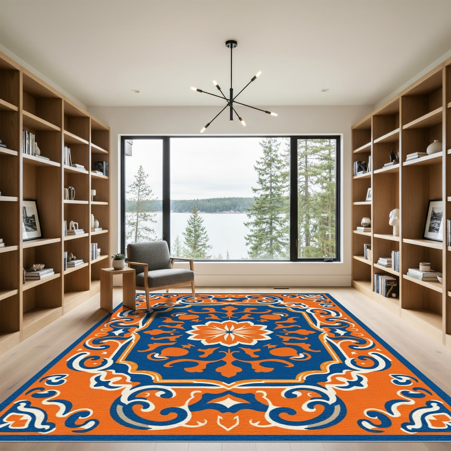 Ornate Orange and Blue Floral Medallion Rug