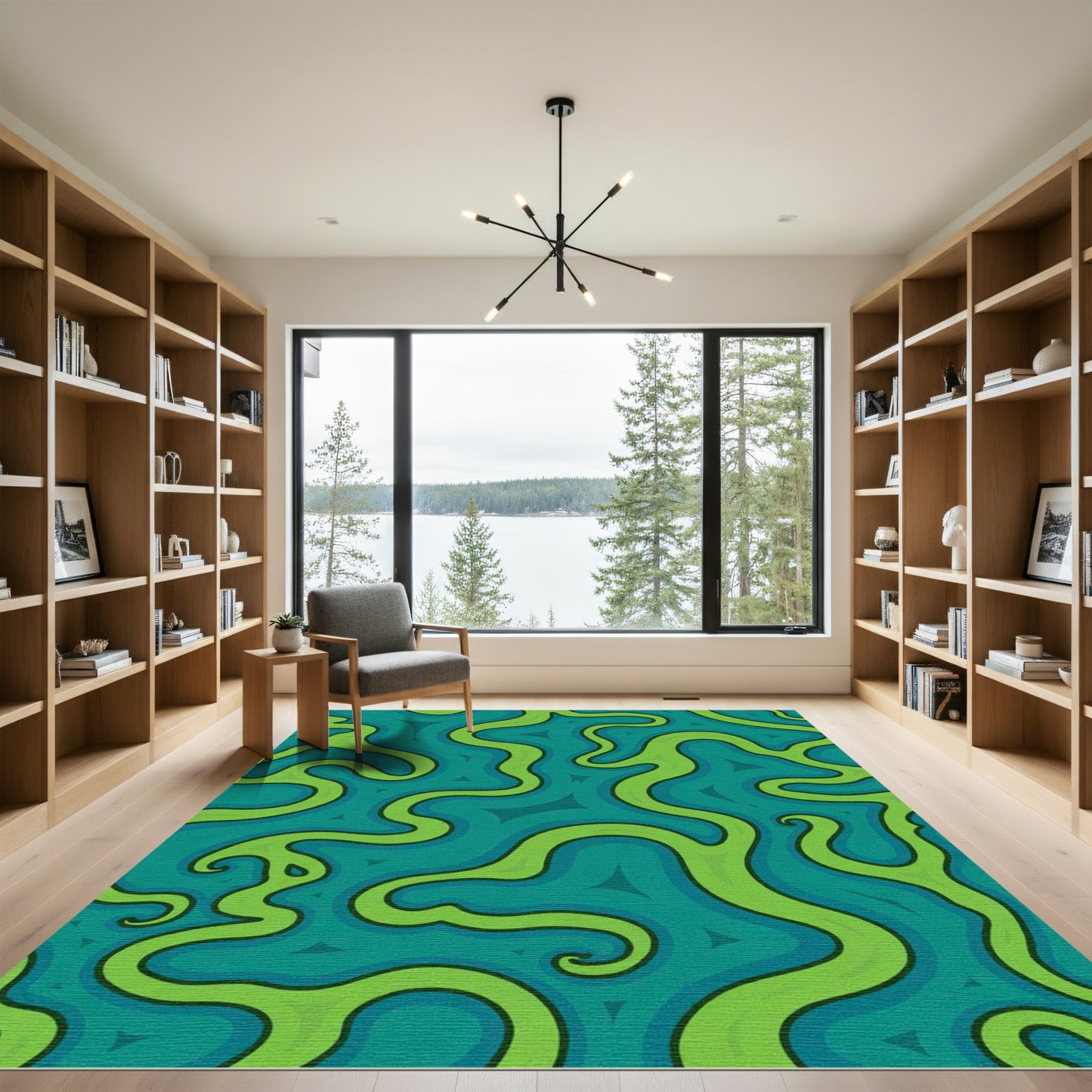 Teal Green Wavy Lines Rug