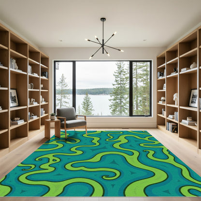 Teal Green Wavy Lines Rug